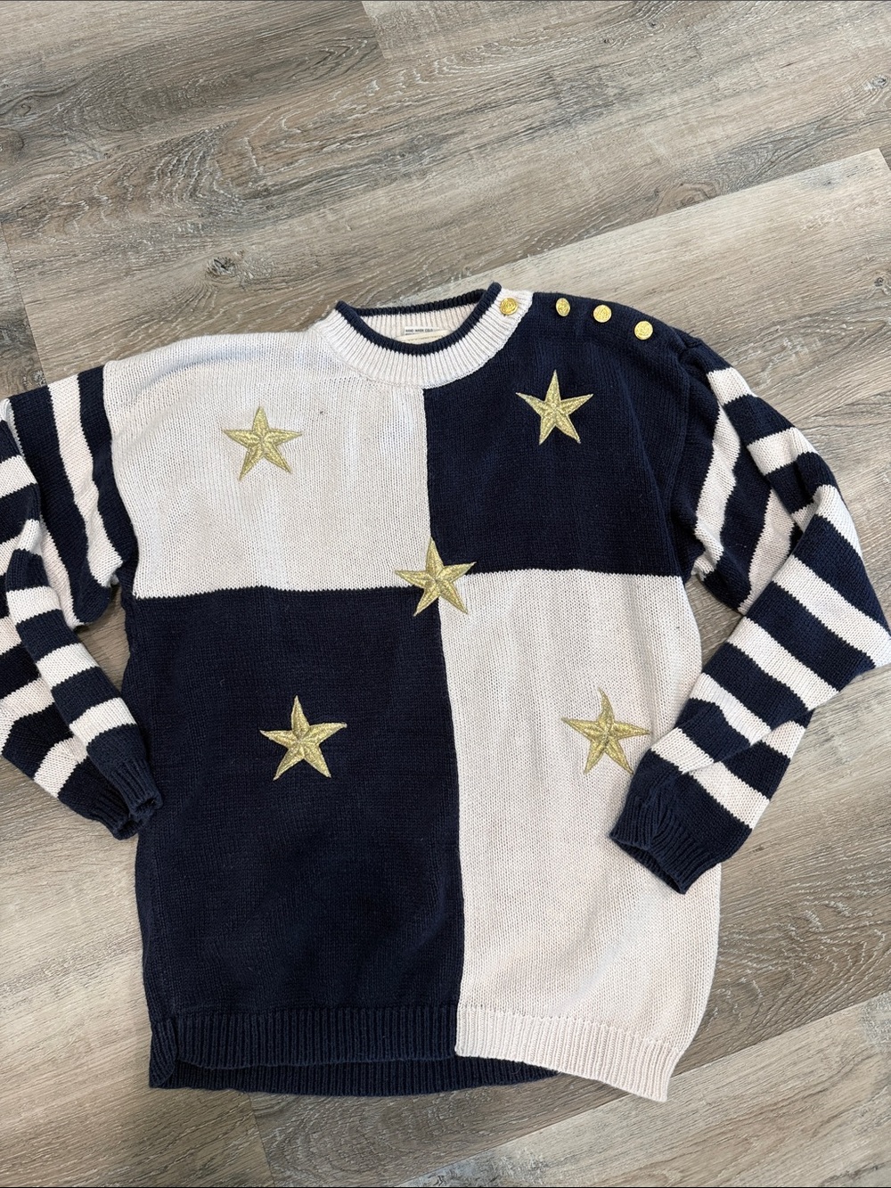 Maurada vintage Navy and Cream Star Patch Knit Sweater sz l